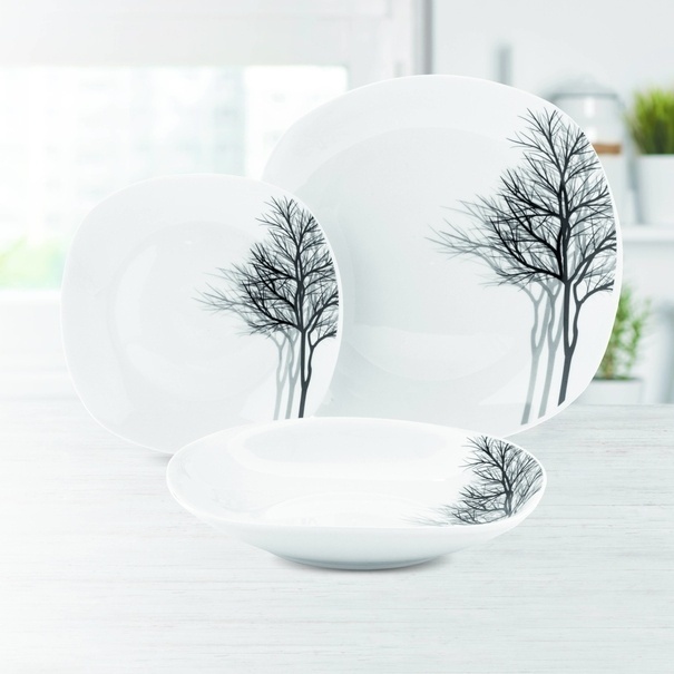 Zestaw kwadratowych talerzy porcelanowych Tadar Zima 18 element&oacute;w