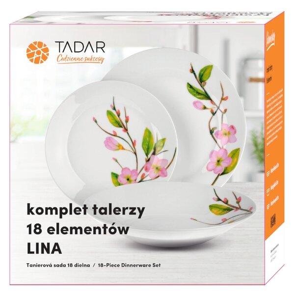 Zestaw okrągłych talerzy porcelanowych Tadar Lina 18 element&oacute;w