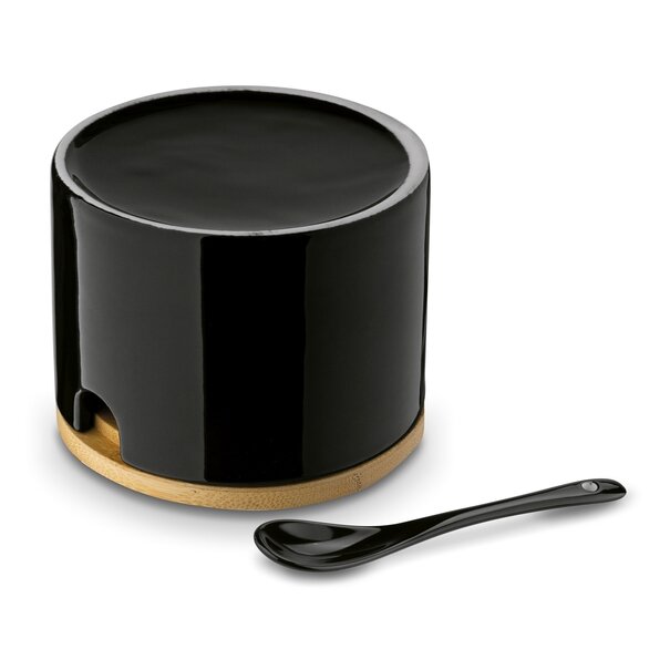 Cukiernica z łyżeczką i bambusową pokrywką porcelanowa NBC Konighoffer 350 ml czarna