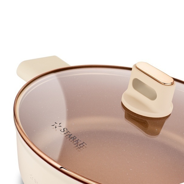 Patelnia kr&oacute;tkie uchwyty z pokrywką Starke Pro Starlet Beige 28x8 cm