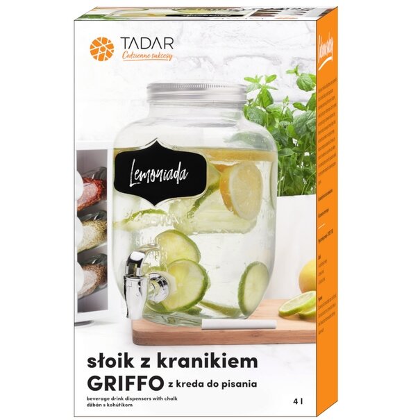 Słoik z kranikiem z etykietą do pisania kredą Tadar Griffo 4 l