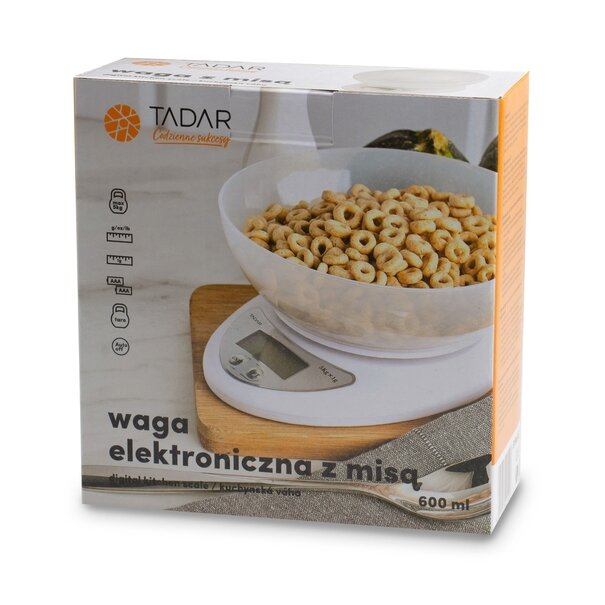 Waga kuchenna elektroniczna z miską Tadar 5 kg biała