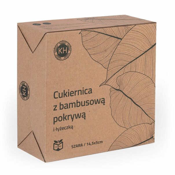 Cukiernica porcelanowa z pokrywką i łyżeczką Konighoffer 14,5 x 5 cm szara
