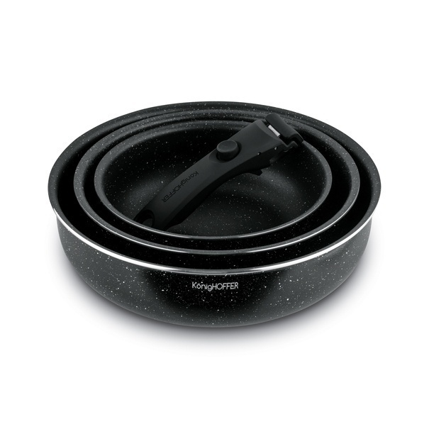 Komplet patelni głębokich z odpinaną rączką Konighoffer Spinel Black 20 / 24 / 28 cm indukcja