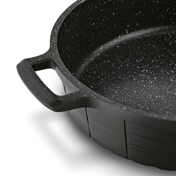 Patelnia na indukcję z powłoką marmurową i pokrywką Starke Pro Crows Marble 28 x 7,5 cm kr&oacute;tkie uchwyty
