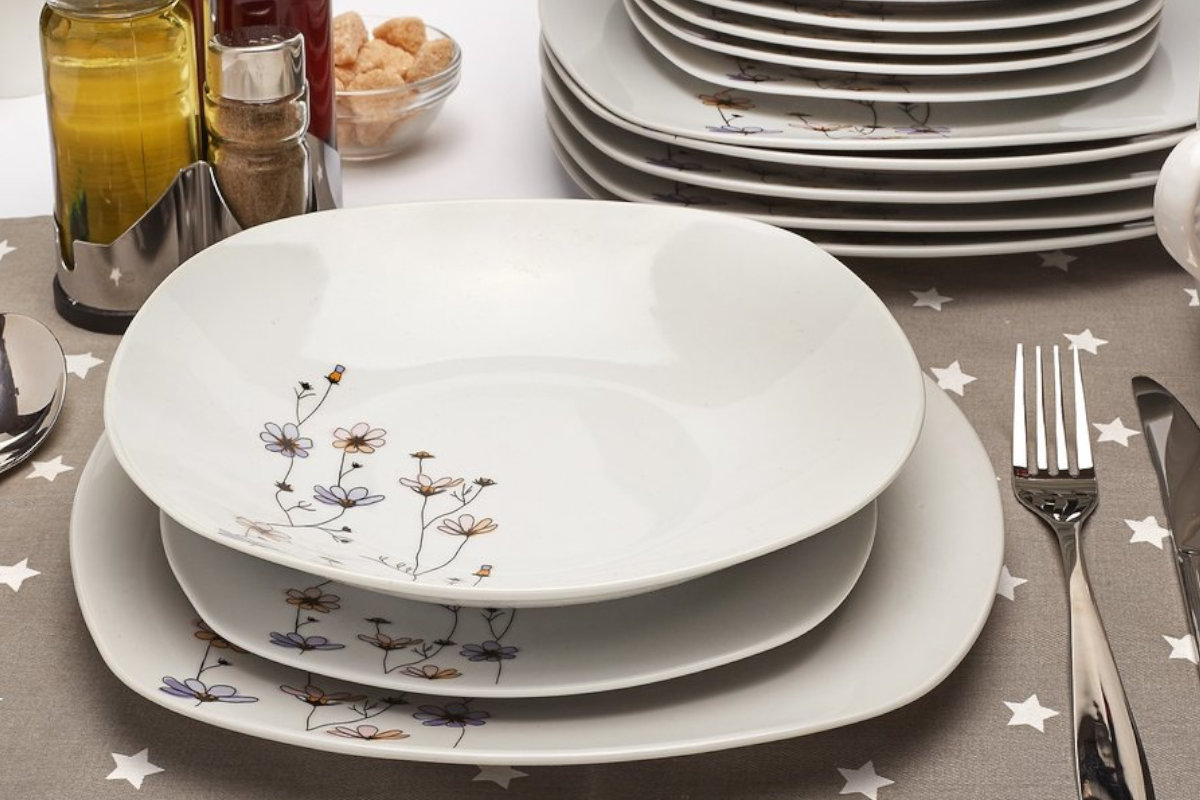 Zestaw kwadratowych talerzy porcelanowych Tadar Fiorello 18 element&oacute;w