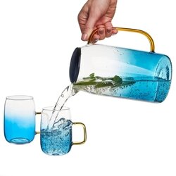 Dzbanek szklany Starke Pro Arube 1,5 l i 2 szklanki 300 ml niebieskie