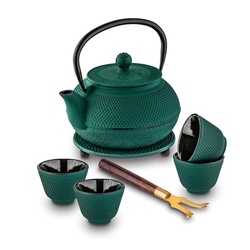 Imbryk do herbaty z zaparzaczem żeliwny Konighoffer Hanako Green 0,9 l podstawka i 4 czarki