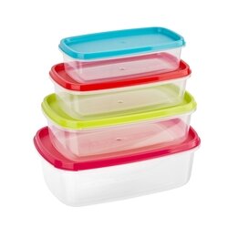 Komplet 4 pojemników prostokątnych Plastic Forte mix kolorów