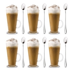 Komplet 6 szklanek do kawy Tadar Latte Anastazja 300 ml i 6 łyżeczek koktajlowych