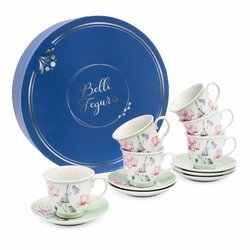 Komplet sześciu filiżanek do kawy ze spodkami Tadar Bella Feguro Fiori 250 ml