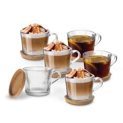 Kubki szklane Tadar Sue 400 ml 6 sztuk i 6 podkładek korkowych
