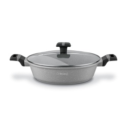 Patelnia na indukcję marmurowa z pokrywką kr&oacute;tkie uchwyty Starke Pro Musse Grey 28 cm