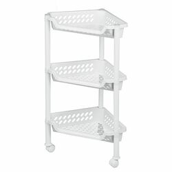 Regał narożny na k&oacute;łkach z 3 koszami Plast Team 68 x 26,5 x 38,5 cm biały