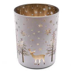 Świecznik tealight szklany bożonarodzeniowy Tadar Renifer 12,5 x 10 cm biały