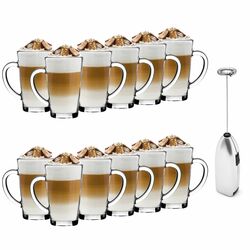 Szklanki do kawy Tadar Latte Macchiato 320 ml 12 sztuk i spieniacz do mleka