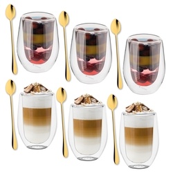 Szklanki termiczne do kawy Tadar Sublime 300 ml 6 szt. i 6 złotych łyżeczek koktajlowych