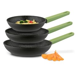 Zestaw 3 patelni na indukcję marmurowych Konighoffer Pedra Verde 20 cm 24 cm 28 cm i 5 miarek