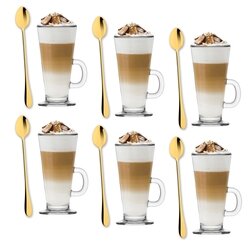 Zestaw 6 szklanek Tadar Caffee Latte 250 ml i 6 złotych łyżeczek koktajlowych