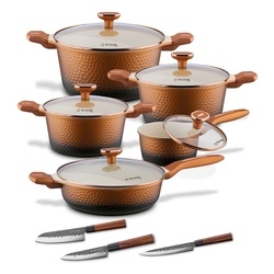 Zestaw garnków na indukcję Starke Pro Texture Copper 10 elementów i 3 noże Toshiro