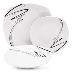 Zestaw kwadratowych talerzy porcelanowych Tadar Wstęga 18 element&oacute;w
