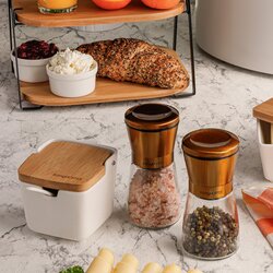 Cukiernica z łyżeczką i bambusową pokrywką porcelanowa NBC Konighoffer Ceramic 270 ml biała