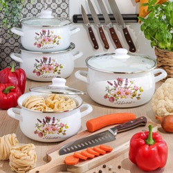 Komplet garnków emaliowanych Tadar Herbal 8 elementów