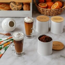 Komplet sześciu szklanek Tadar Caffe Latte 250 ml i 6 łyżeczek koktajlowych
