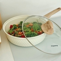 Patelnia z powłoką ceramiczną na indukcję Konighoffer Rosti z pokrywką 28 cm kremowa