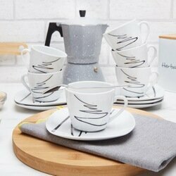Zestaw filiżanek do kawy Tadar Wstęga 12 elementów porcelanowy