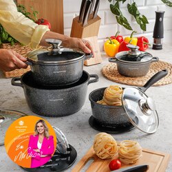 Zestaw garnków Konighoffer Pollo Grey 8 elementów 2 nakładki i 2 podkładki