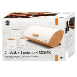 Chlebak bambusowy i 3 pojemniki stalowe Konighoffer Cosmic biały komplet
