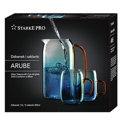 Dzbanek szklany Starke Pro Arube 1,5 l i 2 szklanki 300 ml niebieskie