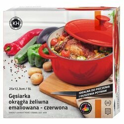 Gęsiarka żeliwna emaliowana Konighoffer 5 l 25 x 12,3 cm okrągła czerwona