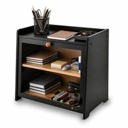 Chlebak bambusowy z półką Tadar czarny 40 x 25 x 35 cm