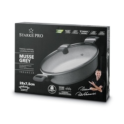 Patelnia na indukcję marmurowa z pokrywką krótkie uchwyty Starke Pro Musse Grey 28 cm