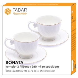 Zestaw dwóch filiżanek porcelanowych ze spodkami Tadar Sonata 280 ml