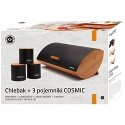 Chlebak bambusowy i 3 pojemniki stalowe Konighoffer Cosmic czarny komplet