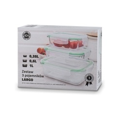 Komplet 3 szklanych pojemników na żywność Konighoffer Largo 350 ml 600 ml 1000 ml