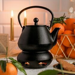 Imbryk do herbaty z podgrzewaczem żeliwnym Konighoffer Hanako Strip 1 l czarny
