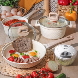 Komplet garnków ceramicznych 9 elementów Konighoffer Rosti kremowe