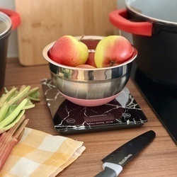 Miska nierdzewna Konighoffer 16 cm silikonowa podstawa różowa