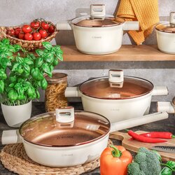 Patelnia głęboka na indukcję z pokrywką Starke Pro Starlet Beige 28 x 8 cm
