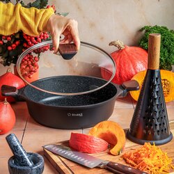 Patelnia marmurowa na indukcję z pokrywką krótkie uchwyty Starke Pro Redwood 28 cm