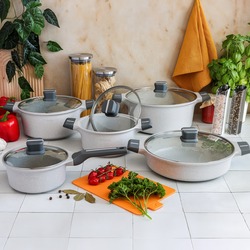 Zestaw garnków na indukcję Starke Pro Stoneware Marble 10 elementów