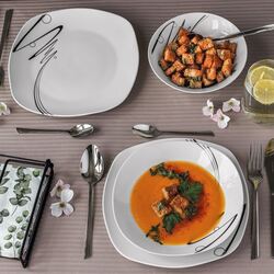 Zestaw kwadratowych talerzy porcelanowych Tadar Wstęga 18 elementów