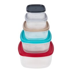 Komplet 5 pojemników kwadratowych Plastic Forte mix kolorów