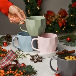 Kubek porcelanowy do kawy i herbaty Tadar Geometric 400 ml zielony