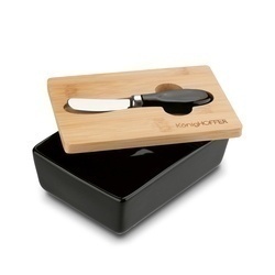 Maselniczka porcelanowa NBC z pokrywką i nożykiem Konighoffer 15,8 x 11 x 6 cm czarna