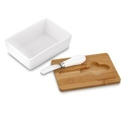 Maselniczka porcelanowa NBC z pokrywką i nożykiem Konighoffer 15,8 x 11 x 6 cm biała